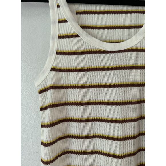 NWT Aerie White Brown Yellow Striped Waffle Knit Racerback Tank Top Size Large - Picture 3 of 6